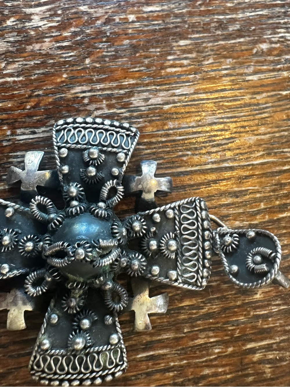 Antique-Style Silver Cross Pendant Necklace - Blackened Silver Finish